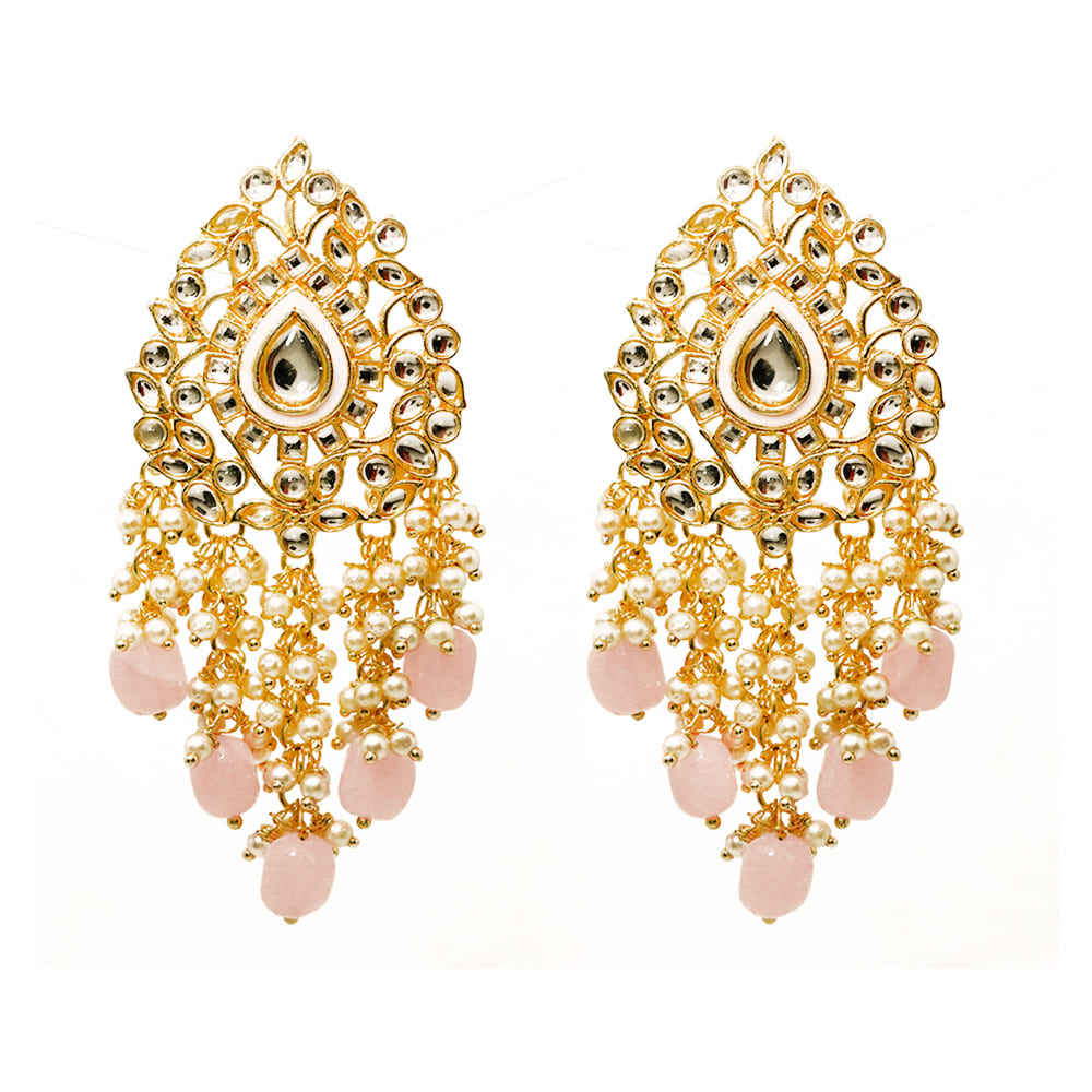 Buy Ferosh Ikshita Golden Stonework Pastel Pink Pearl Statement Earrings - Purplle