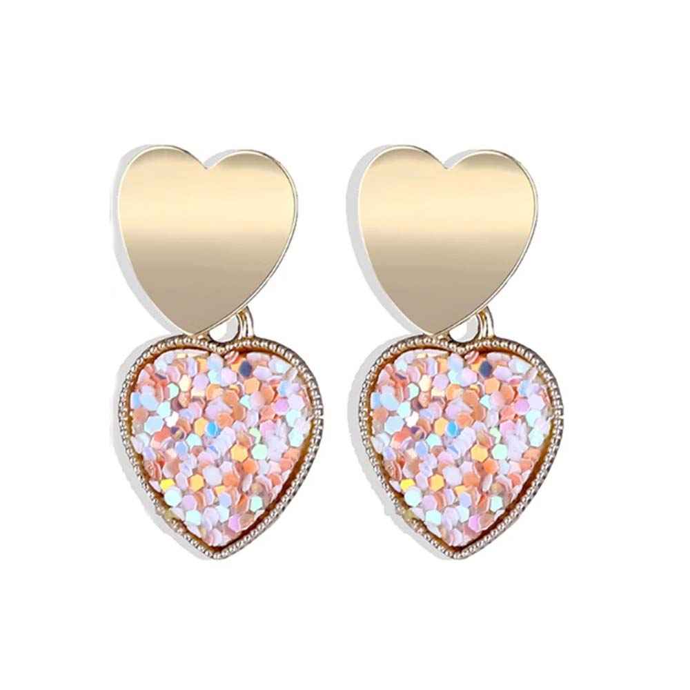 Buy Ferosh Lyla Pink Sparkling Heart Golden Drop Earrings - Purplle