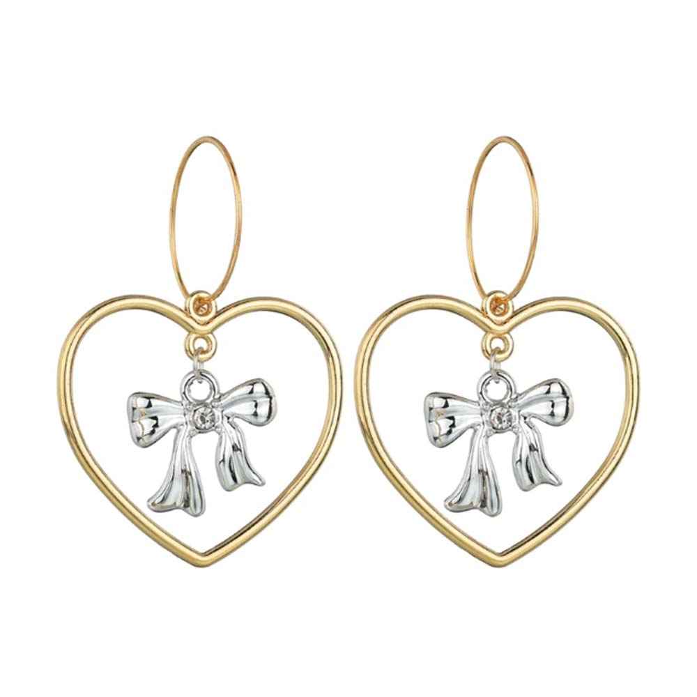 Buy Ferosh Martia Big Golden Heart Silver Bow Drop Earrings - Purplle