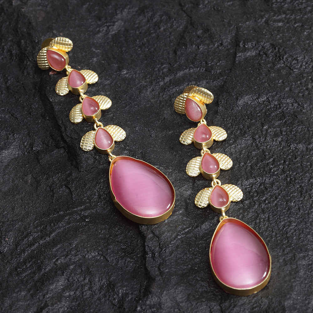Buy Ferosh Pariyat Pink Golden Drop Earrings - Purplle