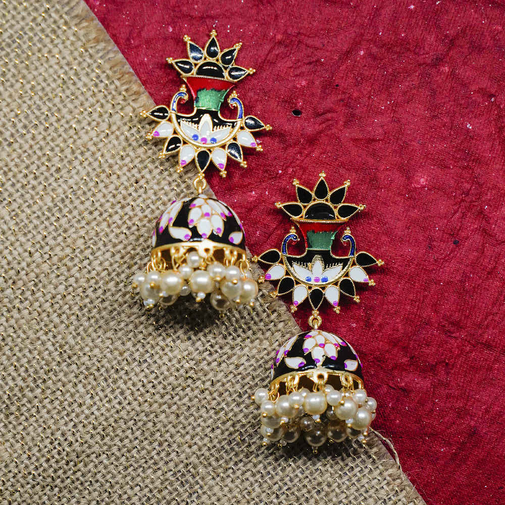 Buy Ferosh Aaruthira Golden Black Meenakari Pearl Jhumkas - Purplle
