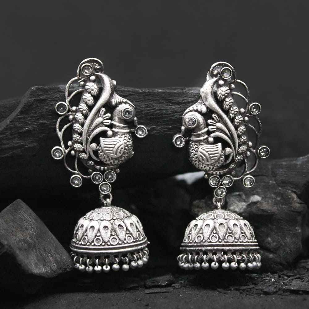 Buy Ferosh Eshika Silver Look-Alike White Stones Jhumka Earrings - Purplle