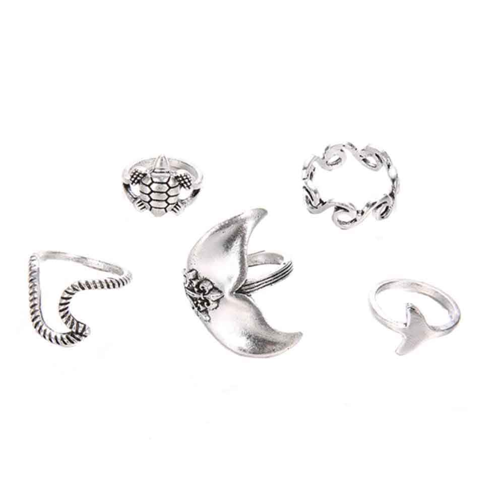Buy Ferosh Nayyara Boho Oxidized Silver 5 Rings Set - Purplle