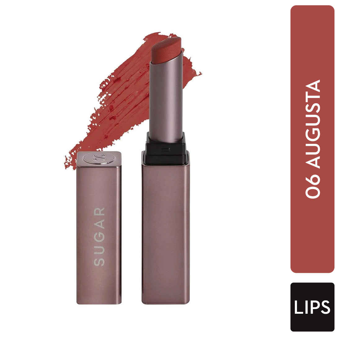Buy SUGAR Cosmetics Mettle Satin Lipstick | Highly Pigmented & Silky Matte Finish | Creamy Texture | Mango Butter Infused | 2.2 gm - 06 Augusta (Orange Coral) - Purplle