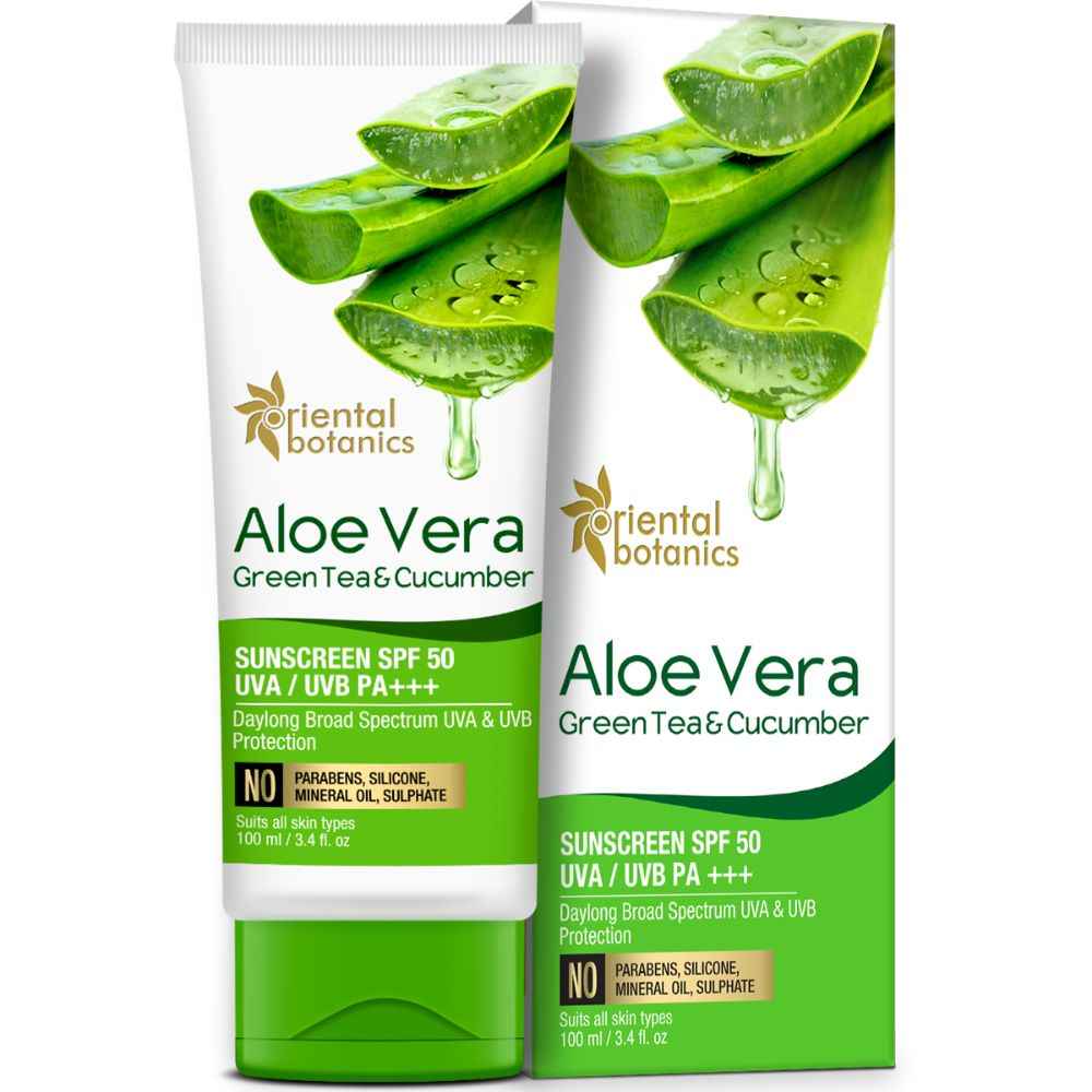 Buy Oriental Botanics Aloe Vera, Green Tea & Cucumber Sunscreen SPF 50 UVA/UVB PA+++, (100 ml) - Purplle