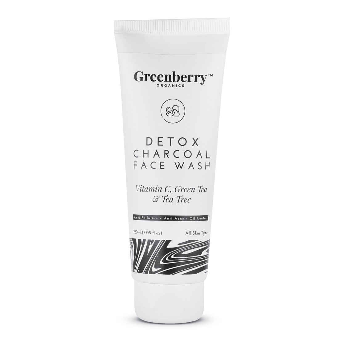 Buy Greenberry Organics Detox Charcoal Face Wash, Vitamin C, Green Tea, Tea Tree, Controls Oil, Anti Acne, Anti Pollution, All Skin Type, Unisex, Natural & Organic (120 ml) - Purplle