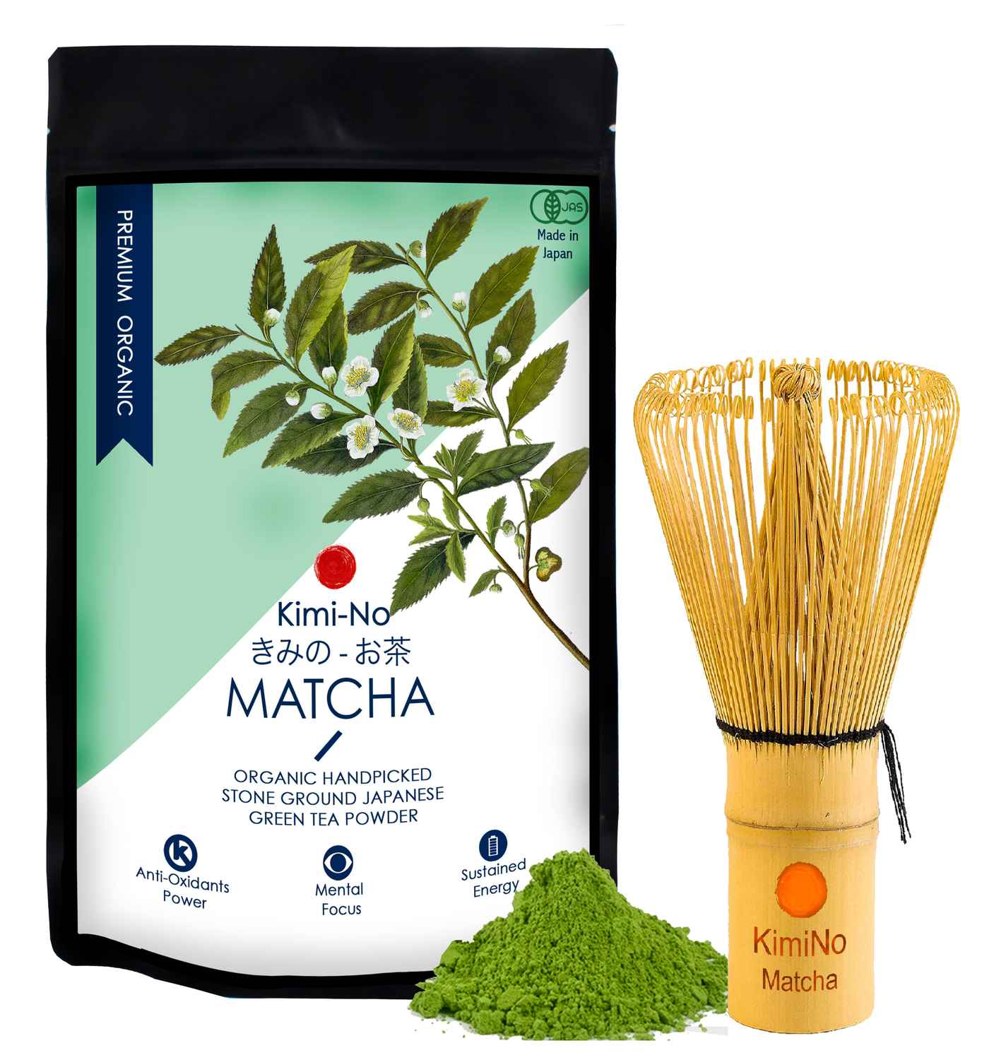 Buy KimiNo Japanese Organic Matcha Green Tea Powder (50 g) & Bamboo Matcha Whisk (Chasen) - Purplle