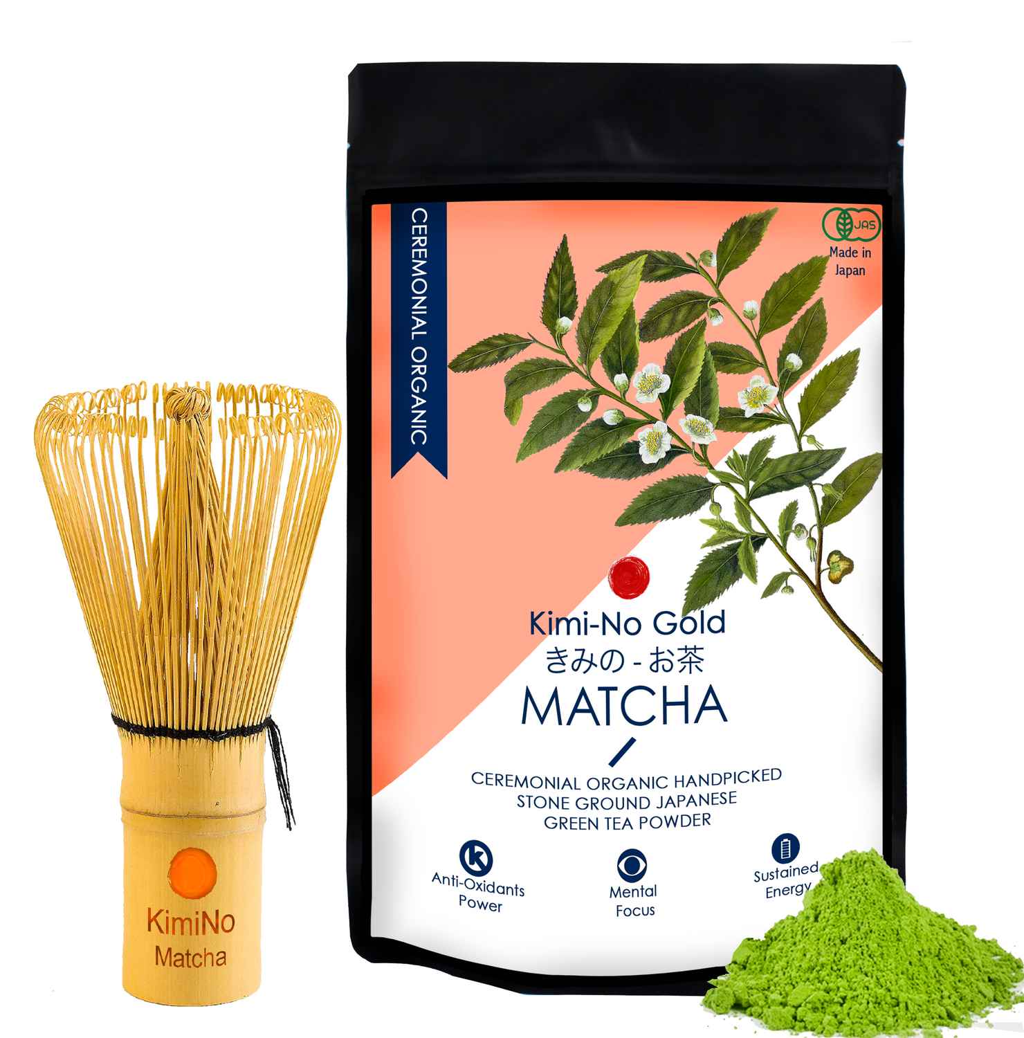 Buy KimiNo Gold Japanese Organic Ceremonial Grade Matcha Green Tea Powder (50 g) & Bamboo Matcha Whisk (Chasen) - Purplle