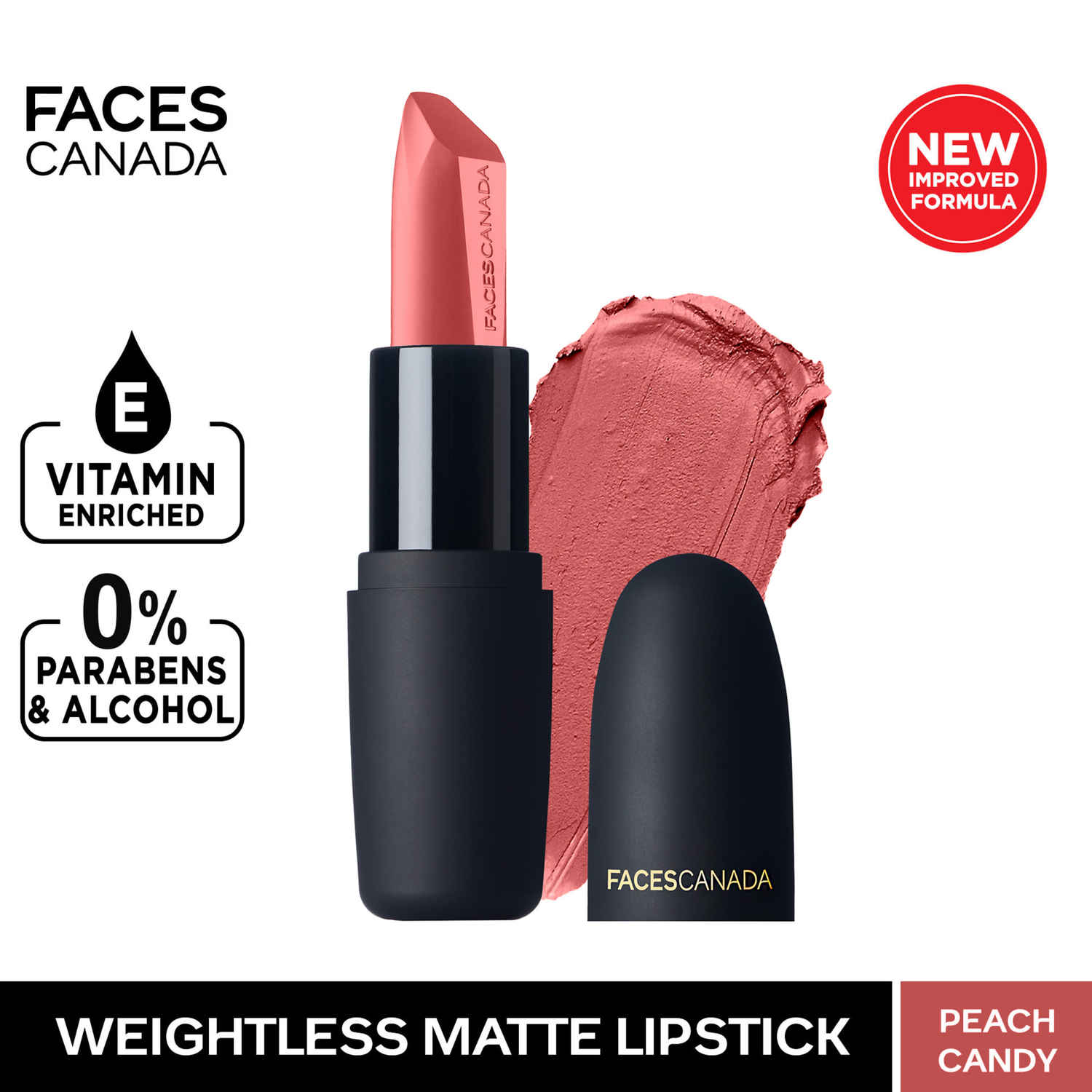 Buy Faces Canada Weightless Matte Lipstick |Jojoba and Almond Oil enriched| Highly pigmented | Smooth One Stroke Weightless Color | Keeps Lips Moisturized | Shade - Peach Candy 4g - Purplle