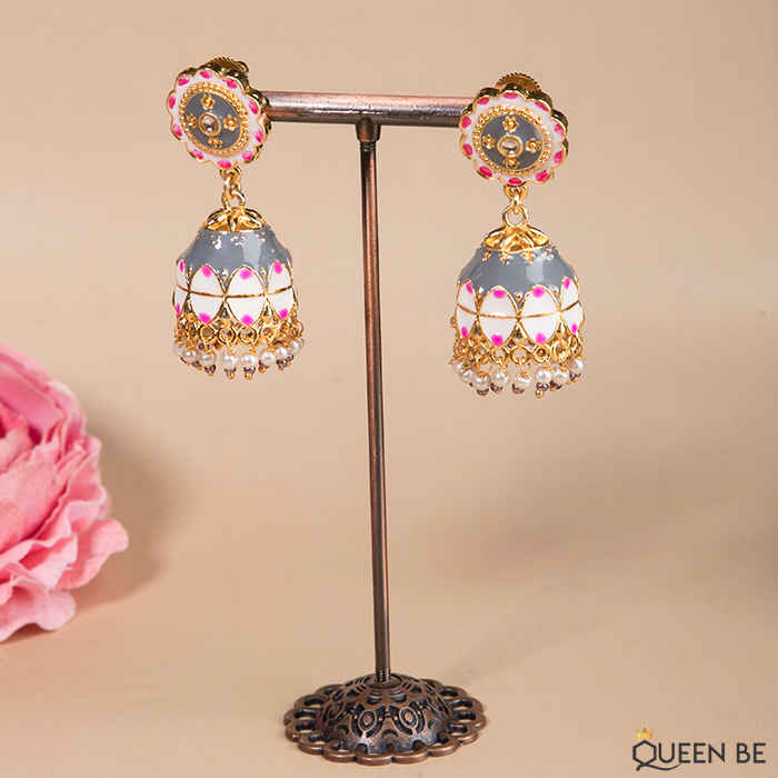 Buy Queen Be Festive Flair Grey Enameled Jhumki - Purplle