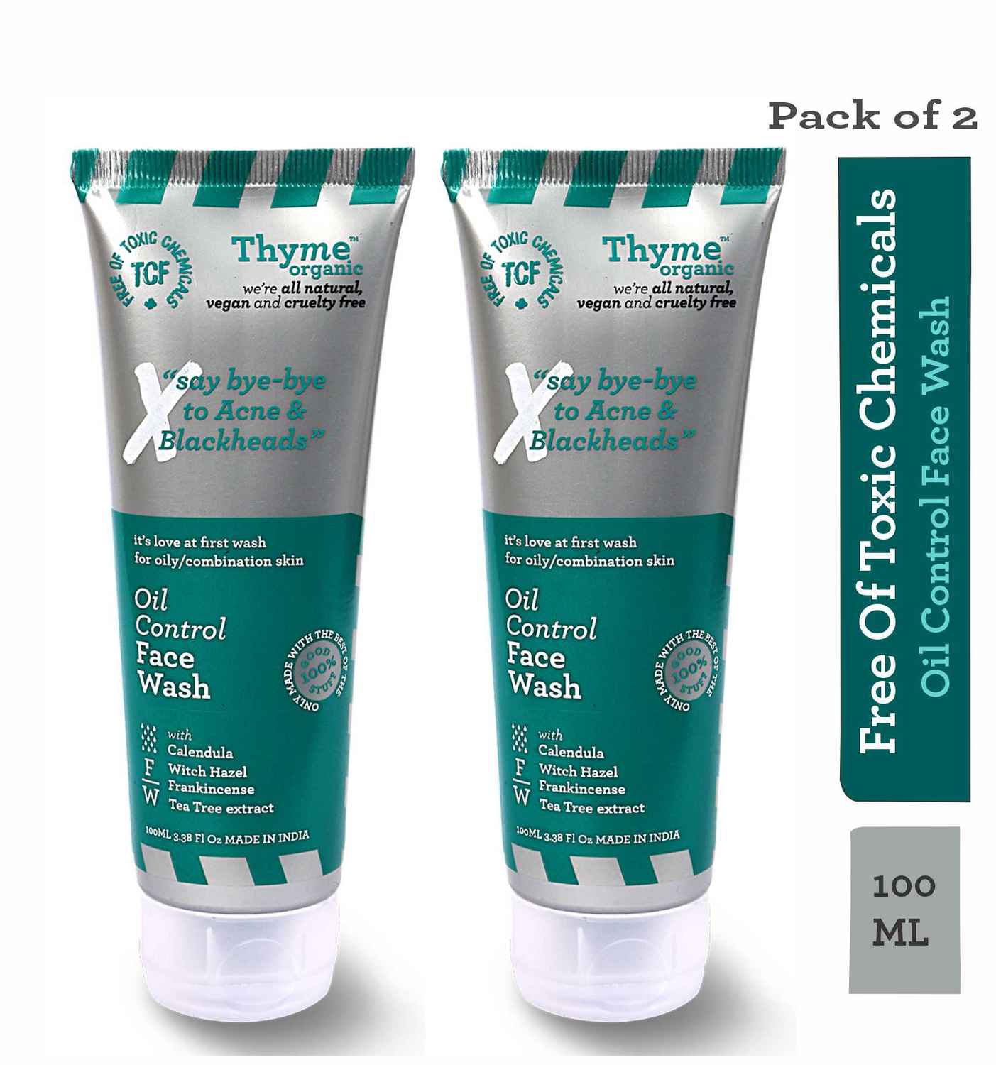 Buy Thyme Organic Oil Control Face Wash - Controls Acne & Pimples- Toxic Chemical Free (100 ml) - Combo Pack of 2 x 100 ml - Purplle