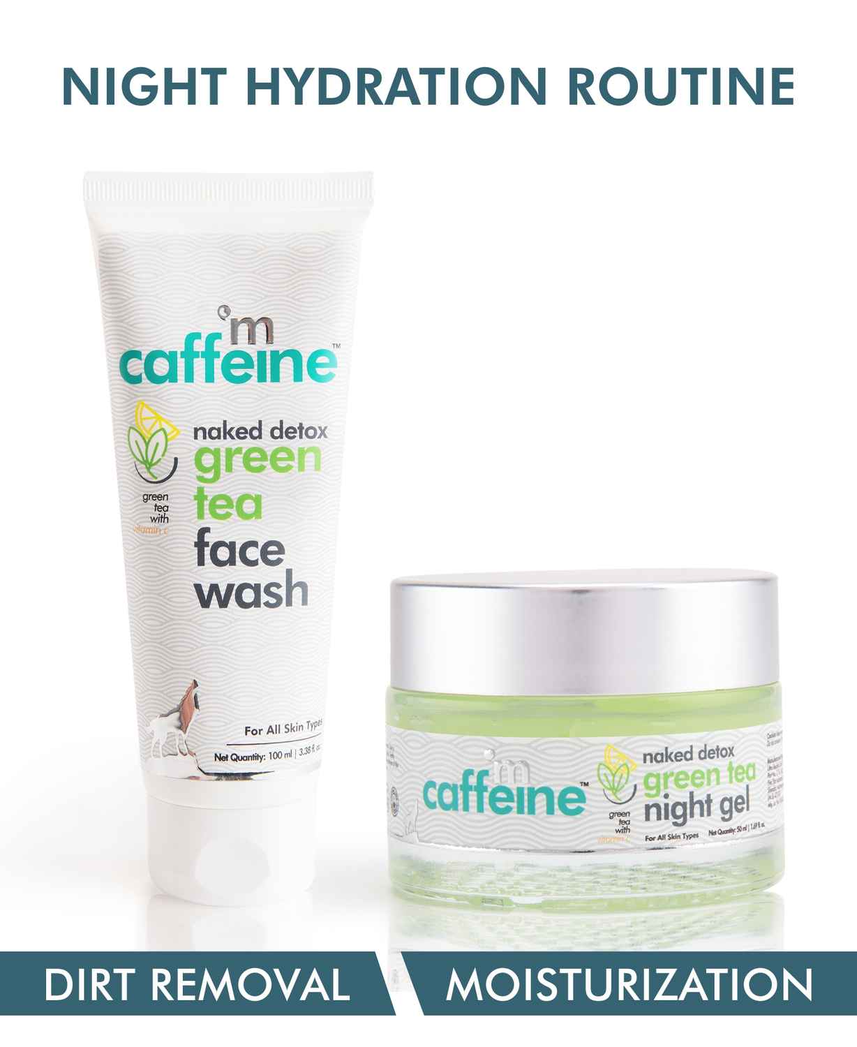 Buy mCaffeine Green Tea Night Hydration Routine | Vitamin C | Dirt Removal, Moisturization | Face Wash, Night Gel | All Skin | Paraben & SLS Free 150 ml - Purplle