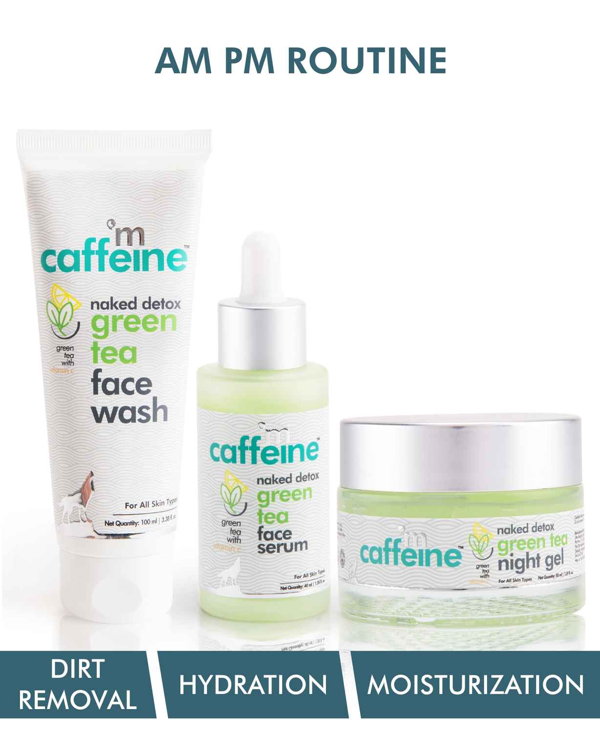 Buy mCaffeine AM PM Routine | Dirt Removal, Hydration, Moisturization | Face Wash, Face Serum, Night Gel | All Skin | Paraben & SLS Free 190 ml - Purplle