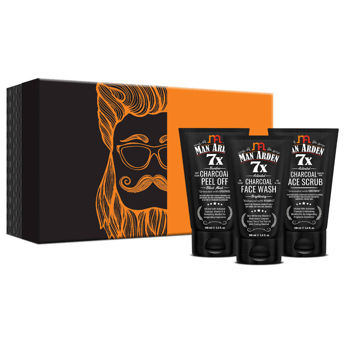 Buy Man Arden Charcoal Anti Pollution Kit | Deep Cleanse, Blackheads Removal, Tan Removal | Peel Off Mask, Face Wash, Face Scrub (100 ml Each) - Purplle
