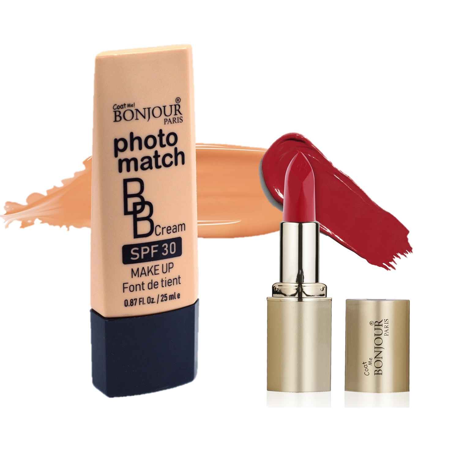 Buy Bonjour Paris Photo Match BB Cream (Classic Ivory) + Creme Lipstick (Brilliant Red) - Combo Offer _ BCB01-03-LSB02-58 - Purplle