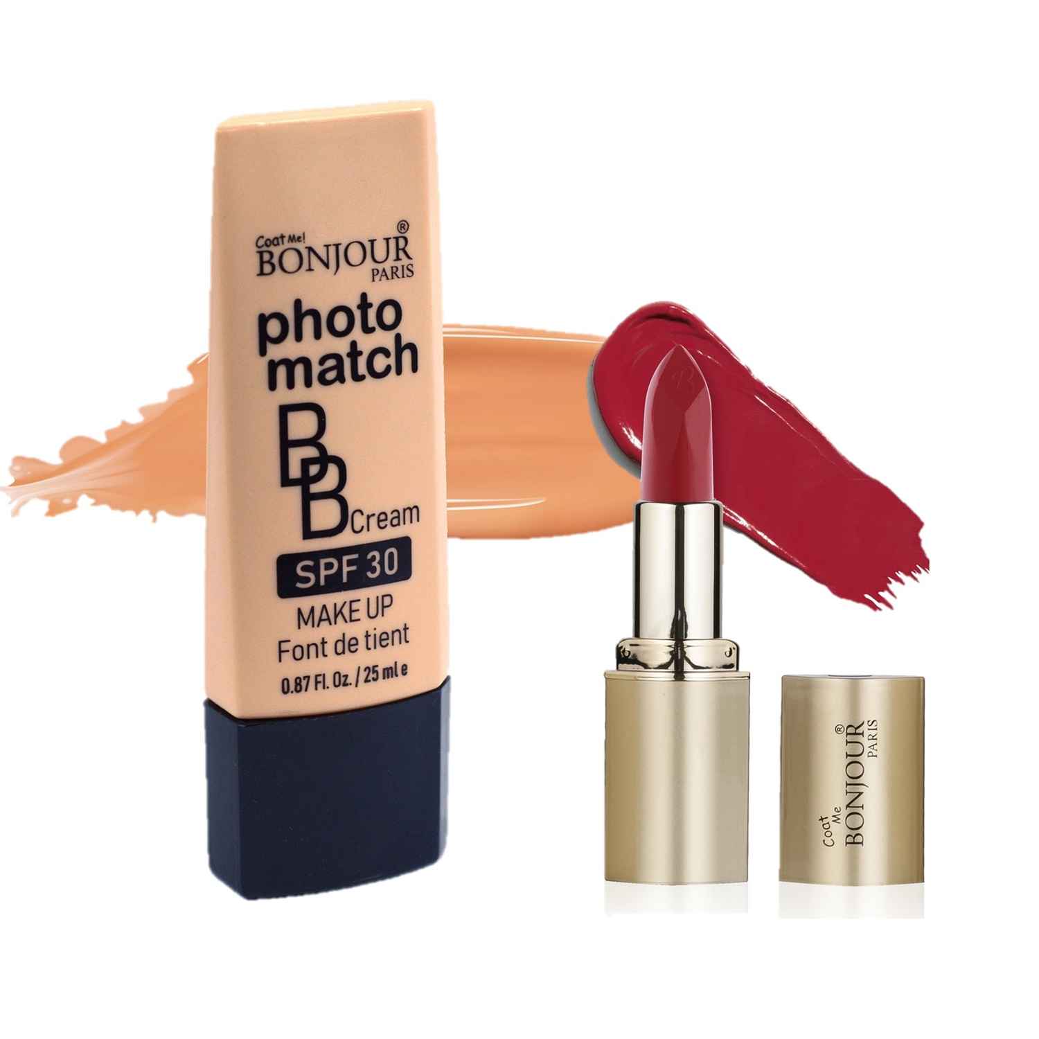 Buy Bonjour Paris Photo Match BB Cream (Classic Ivory) + Creme Lipstick (Intense Red) - Combo Offer _ BCB01-03-LSB02-25 - Purplle