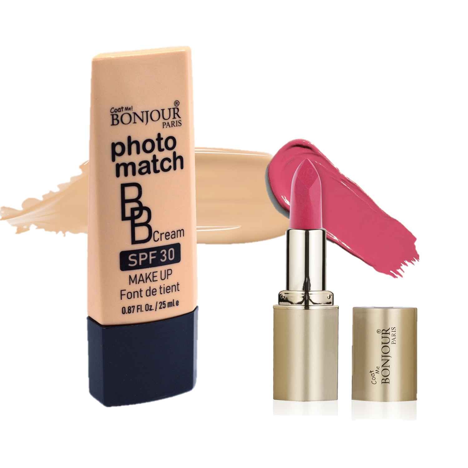 Buy Bonjour Paris Photo Match BB Cream (Natural Fair) + Creme Lipstick (Red Amber) - Combo Offer _ BCB01-01-LSB02-17 - Purplle