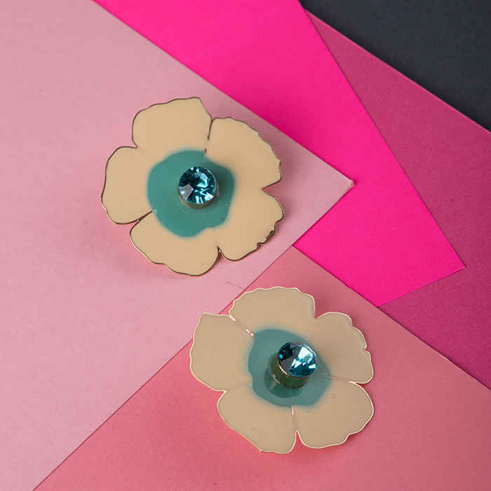 Buy Queen Be Floral Yellow Green Enameled Earrings - Purplle