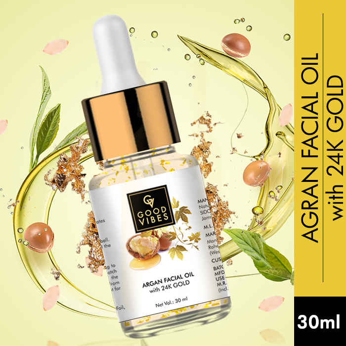 Buy Good Vibes Argan With 24K Gold Facial Oil | Antioxidant, Elasticity | No Parabens, No Sulphates, No Animal Testing, No Silicones (30 ml) - Purplle