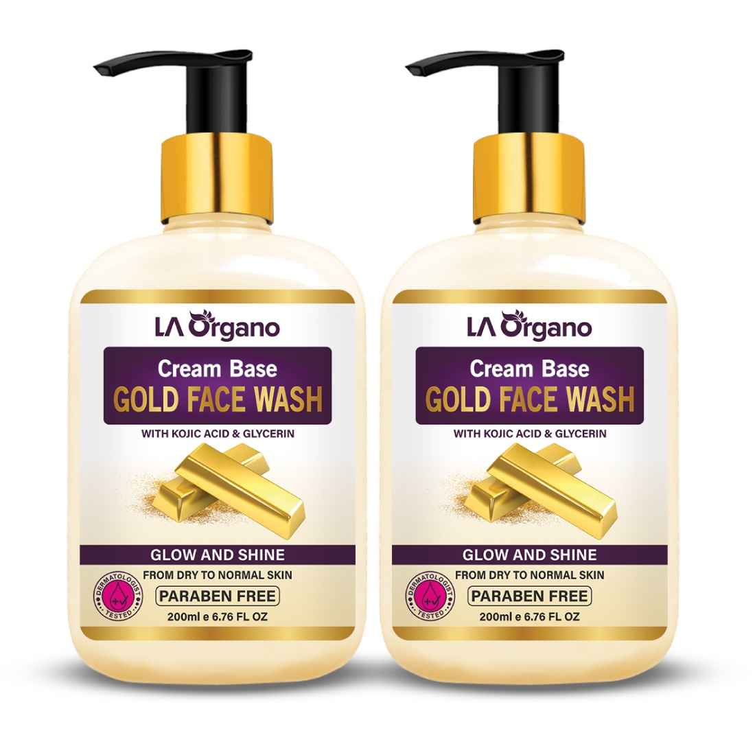 Buy LA Organo Cream Base Gold Face Wash For Dry to Normal Skin, 200ml (Pack of 2) - Purplle