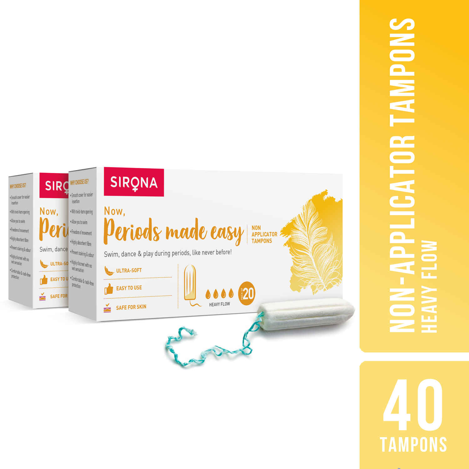 Buy Sirona FDA Approved Premium Digital Tampon (Heavy Flow) - 40 Tampon (2 Pack - 20 Tampon Each) - Purplle