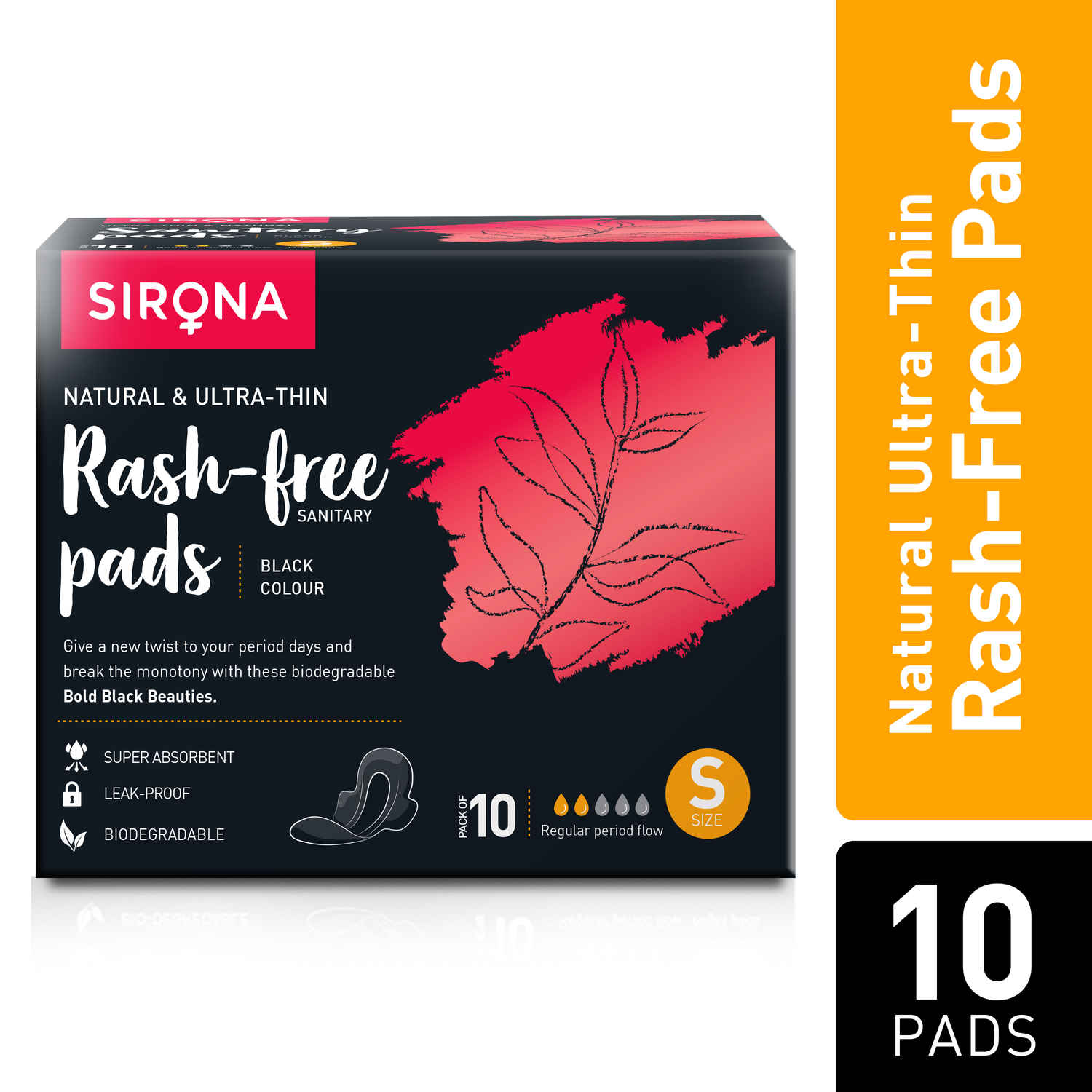 Buy Sirona Biodegradable Super Soft Black Sanitary Pads/Napkins, Antibacterial, Ultra Thin and Rash Free Protection - Small (S) Day Pads (Pack of 10) - Purplle
