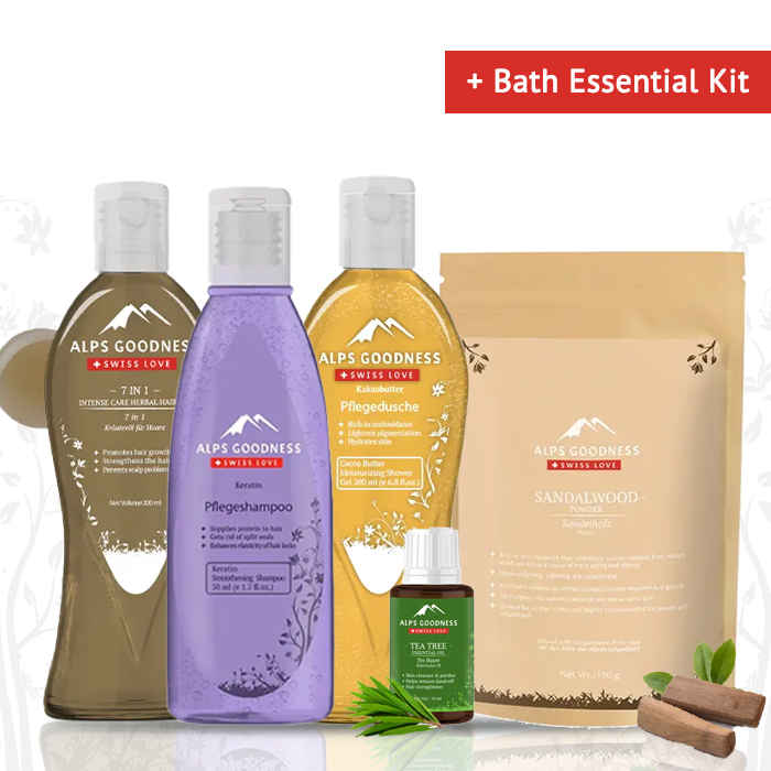 Buy Alps Goodness Bath Essential Kit - Shower Gel + Hair Oil + Hair Mask + Shampoo + Essential Oil - Purplle