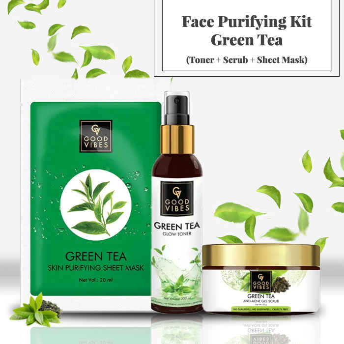 Buy Good Vibes Face Purifying Kit - Green Tea (Toner + Scrub + Sheet Mask) - Purplle
