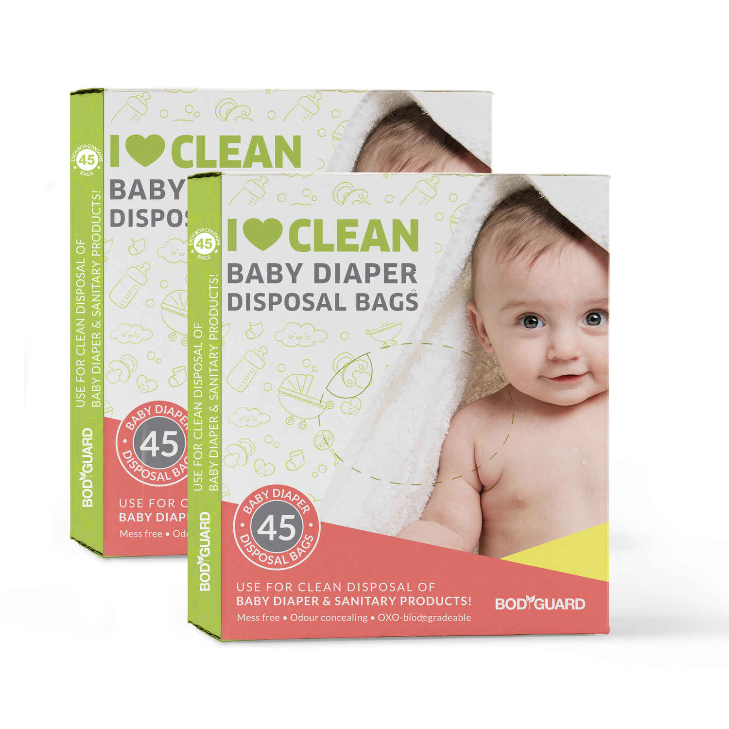 Buy BodyGuard - Baby Diapers & Sanitary Disposal Bag - 90 Bags (2 Pack - 45 Bags Each) - Purplle