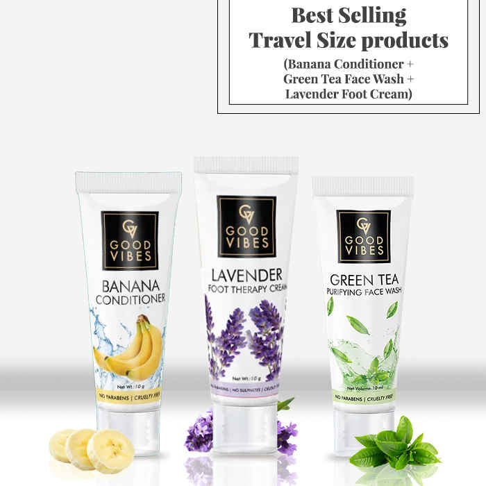 Buy Best Selling Travel Size products (Banana Conditioner + Green Tea Face Wash + Lavender Foot Cream) - Purplle