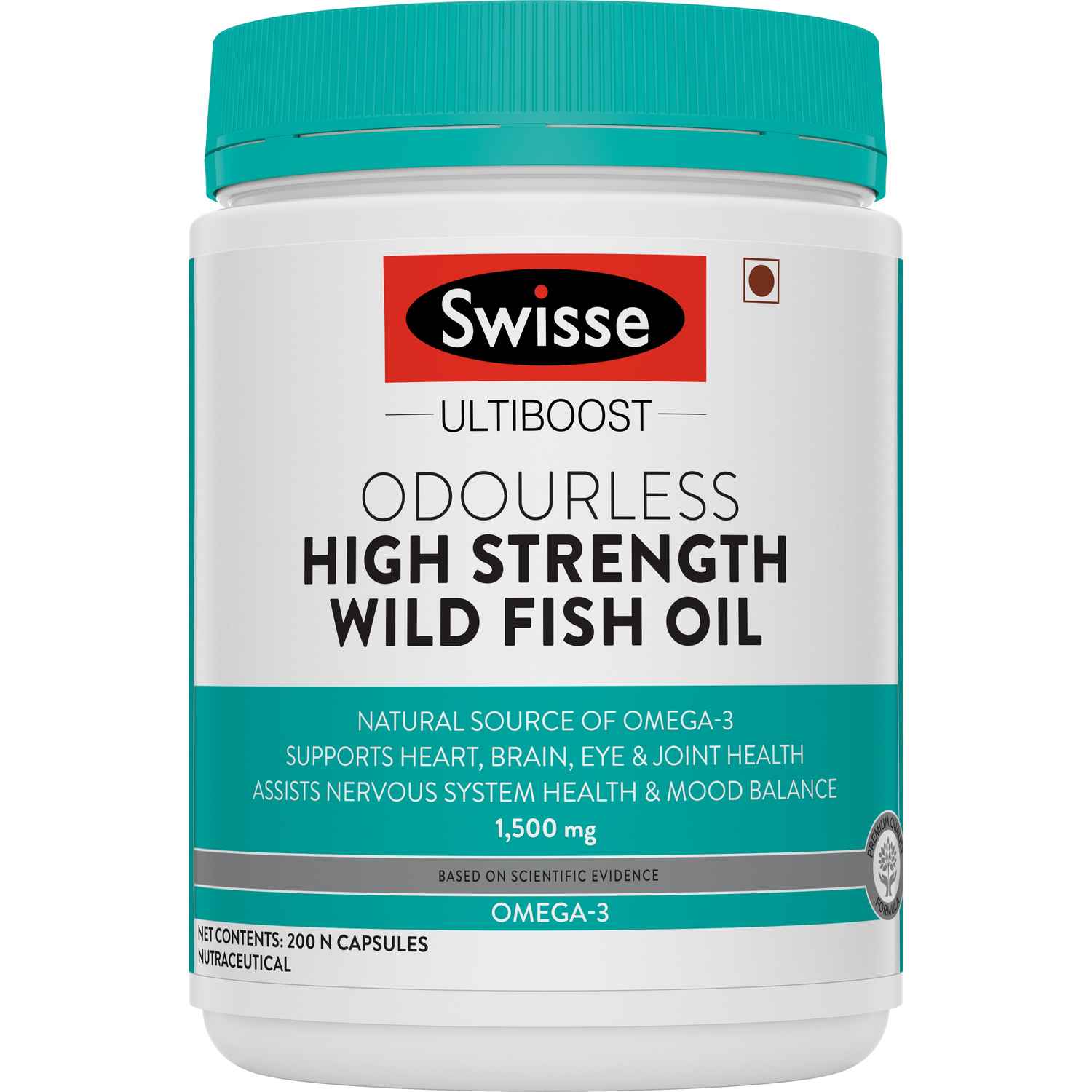 Buy Swisse Ultiboost Odourless High Strength Wild Fish Oil with (1500 mg) Omega 3 fatty acids for Heart, Brain, Joints and Eyes – 200 Tablets - Purplle