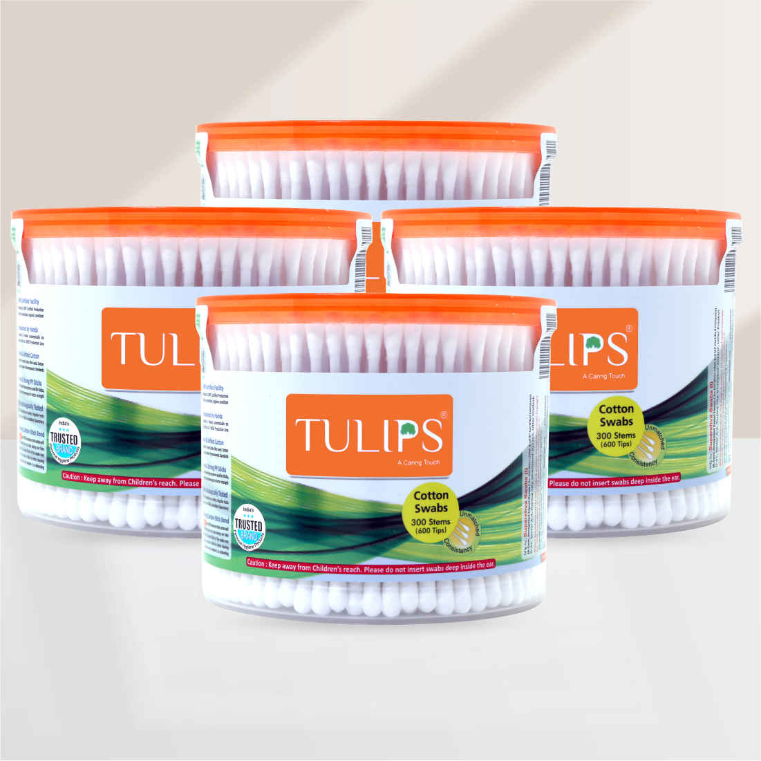 Buy Tulips Cotton Buds/ Swabs, 300 Stciks/ 600 Tips in a Round Jar (Pack of 4) - Purplle