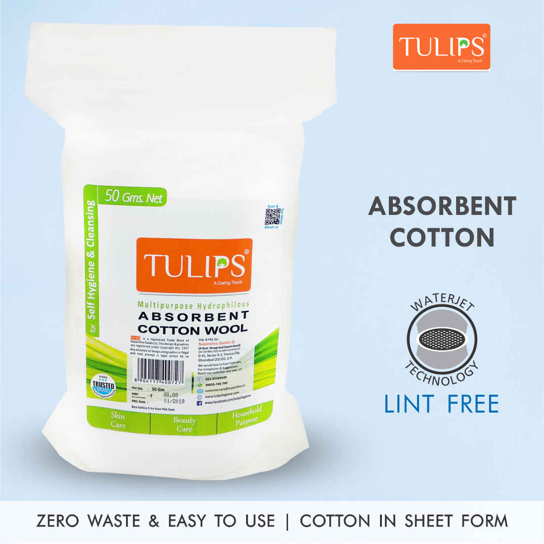 Buy Tulips 100gm Absorbent Soft Cotton Wool/Roll for Makeup Remover, Beauty, Adult & Baby Care Disposable Cotton, (Pack of 2) - Purplle
