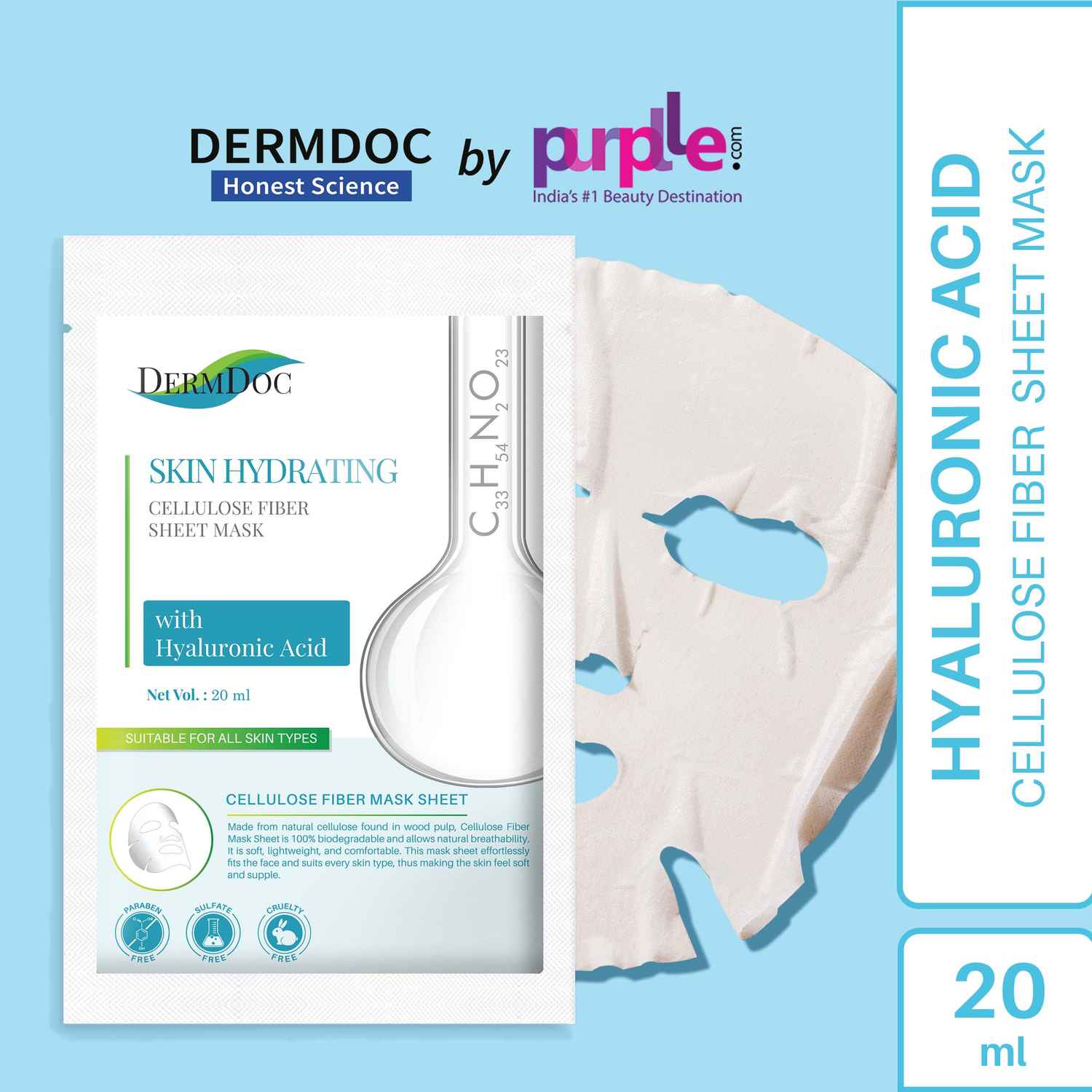 Buy DermDoc by Purplle Hyaluronic Acid Sheet Mask (20ml) - Purplle