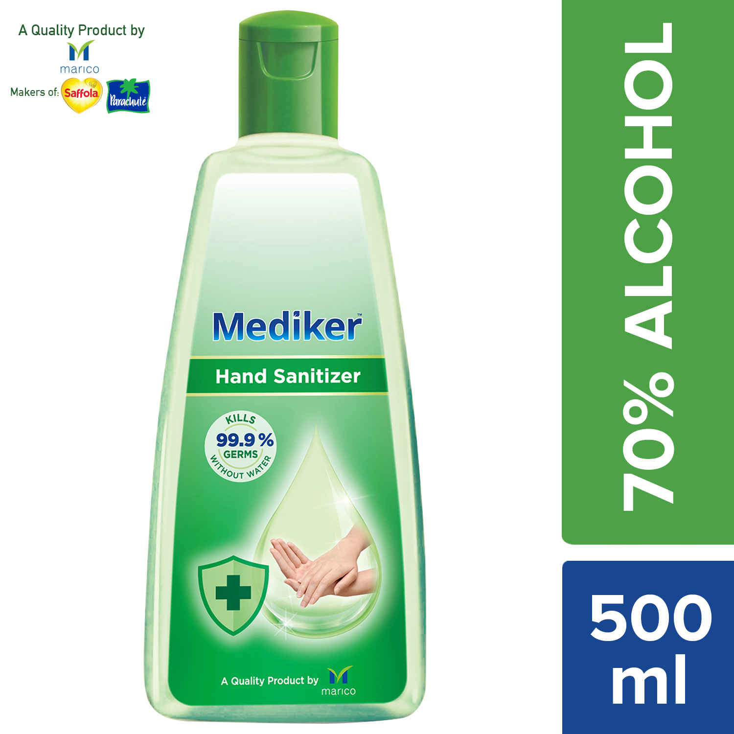 Buy Mediker Hand Sanitizer,70 % Alcohol Based Sanitizer,Instantly Kills 99.9% Germs Without Water,Use Anytime, Anywhere (500 ml) - Purplle