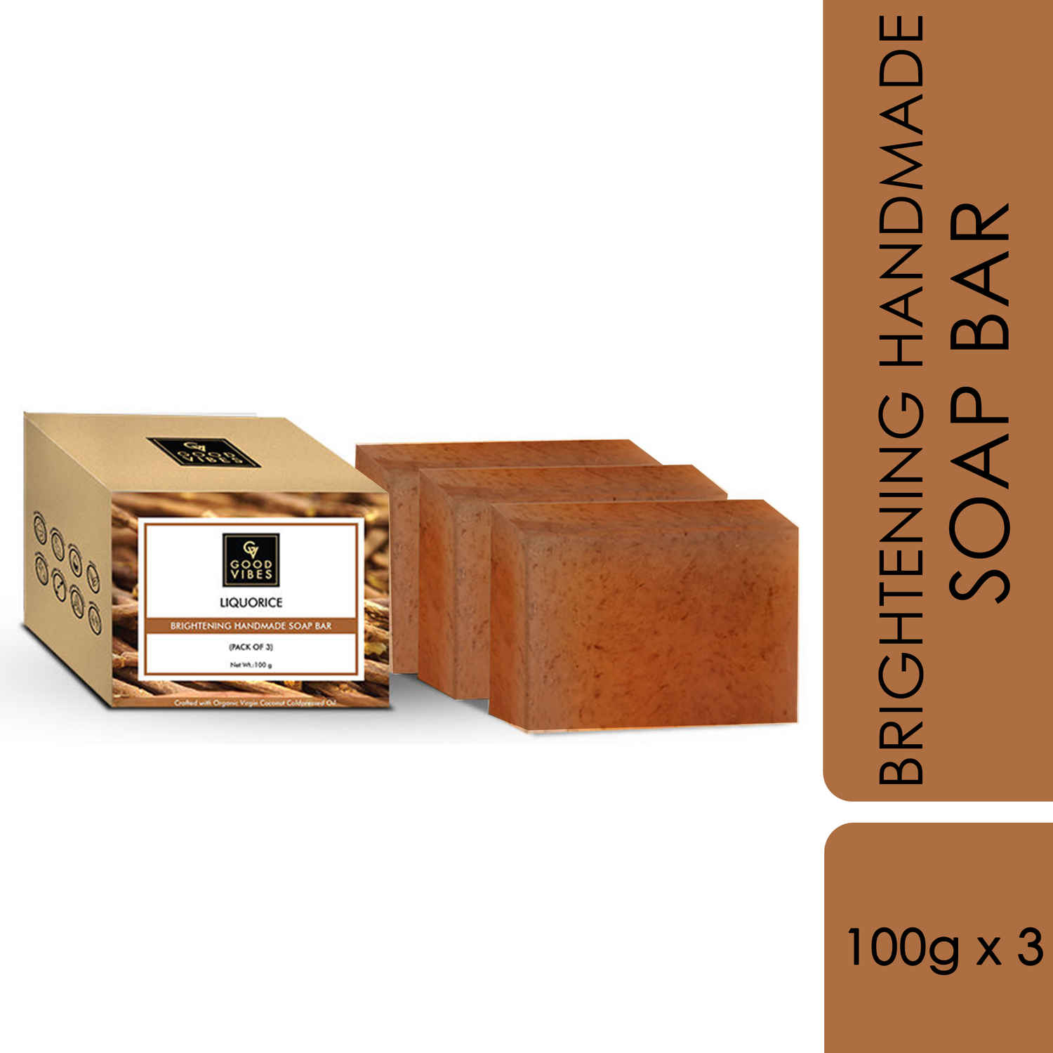 Buy Good Vibes Liquorice Brightening Handmade Soap Bar | Cleansing, Rejuvenating | No Parabens, No Animal Fats, No Animal Testing (Pack of 3) 100g x 3 - Purplle