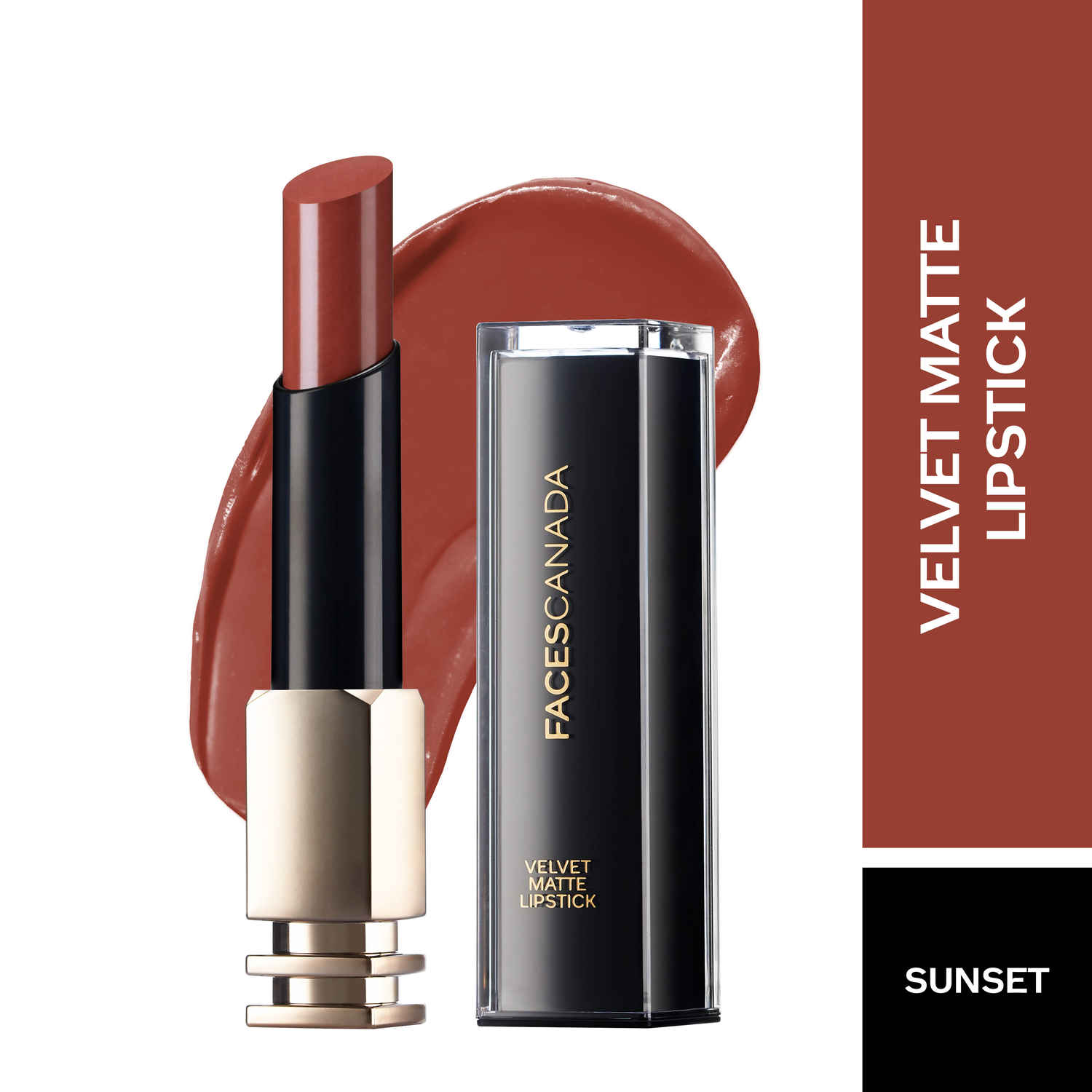 Buy Faces Canada Velvet Matte Lipstick | Vitamin E enriched |Soft Matte finish|Smooth One Stroke Intense Color | Hydrated Lips All Day | Shade - Sunset 3.5g - Purplle