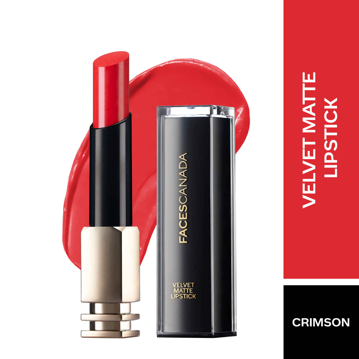 Buy Faces Canada Velvet Matte Lipstick | Vitamin E enriched |Soft Matte finish|Smooth One Stroke Intense Color | Hydrated Lips All Day | Shade - Crimson 3.5g - Purplle