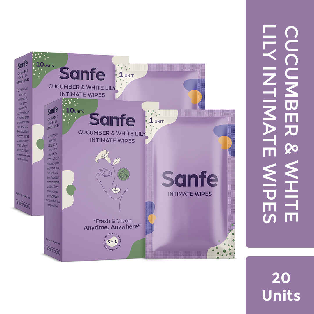 Buy Sanfe Natural Intimate Wipes, 3 in 1 - No Odour, No Itching, No Irritation - Cucumber & White Lily (20 Piece) - Purplle