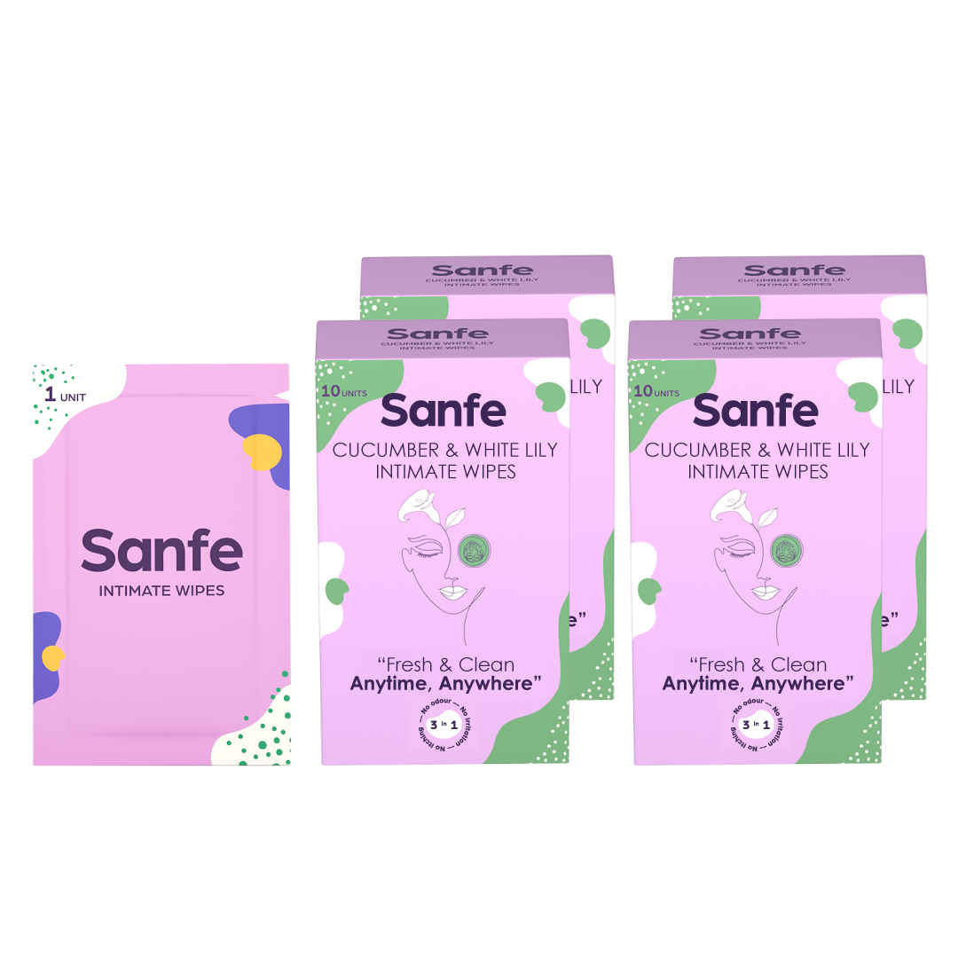 Buy Sanfe Natural Intimate Wipes, 3 in 1 - No Odour, No Itching, No Irritation - Cucumber & White Lily (Pack of 10) - Pack of 4 # SIW008 - Purplle