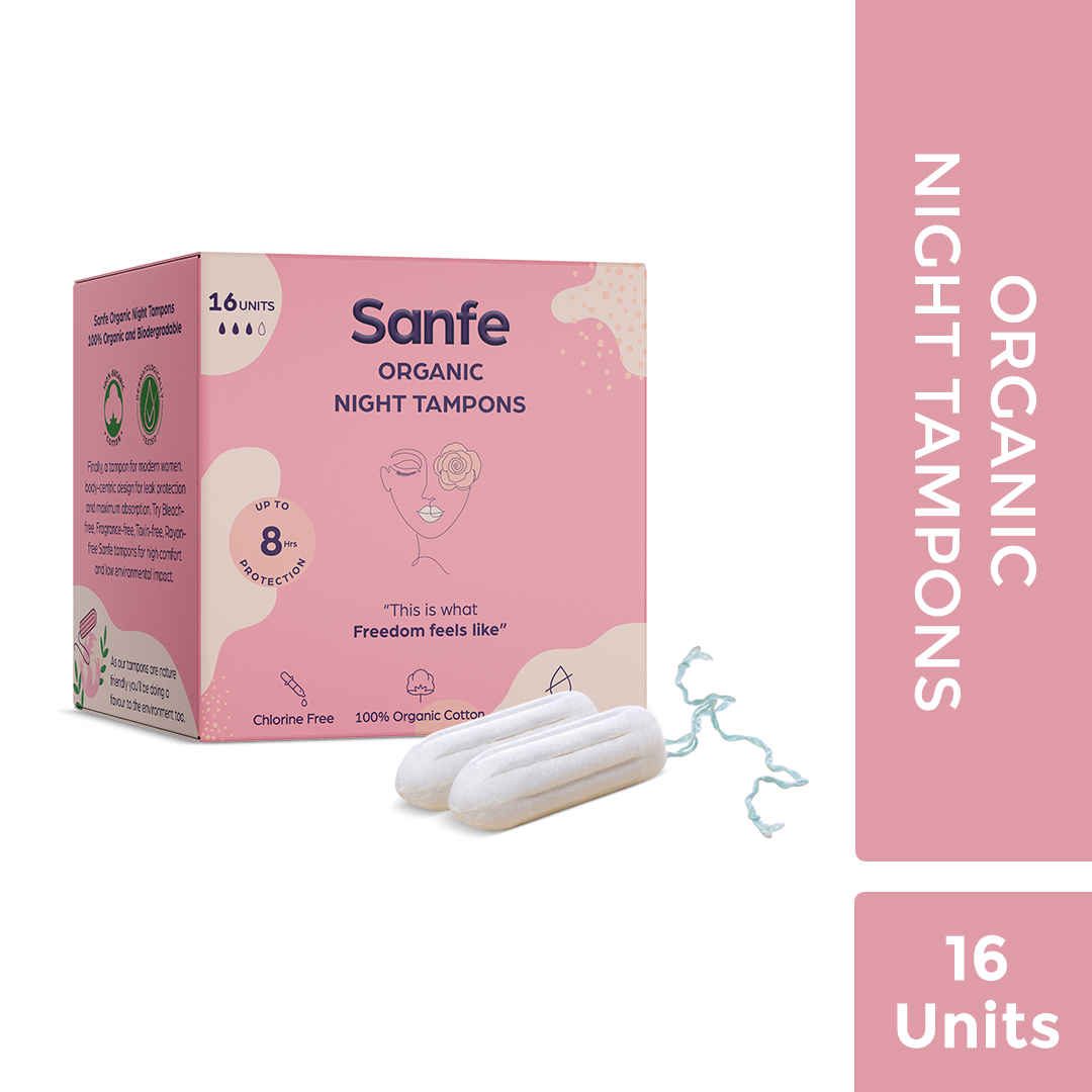 Buy Sanfe Super 100% Organic Cotton Digital Tampons - Premium Design - Night Tampons (Pack of 16) - Purplle
