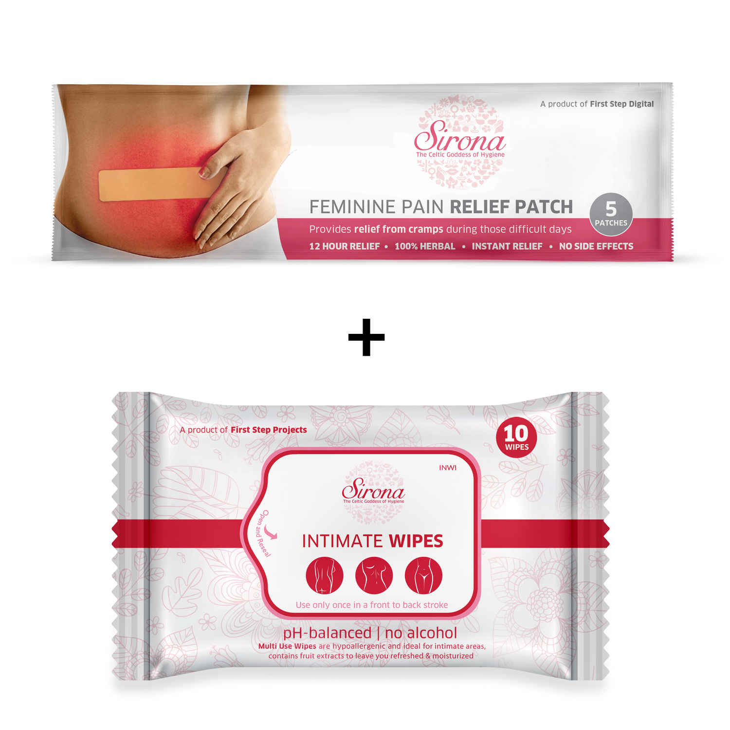 Buy Sirona Feminine Pain Relief Patches for Period Pain - 5 Patches with Intimate Wipes for Clean your Intimate Area - 10 Wipes - Purplle