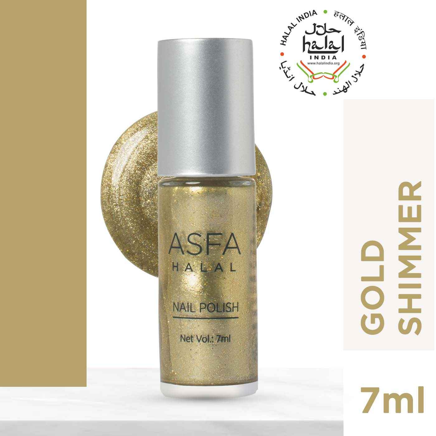 Buy Asfa Halal Hi Shine Nail Polish Gold Shimmer 016 (7 ml) - Purplle