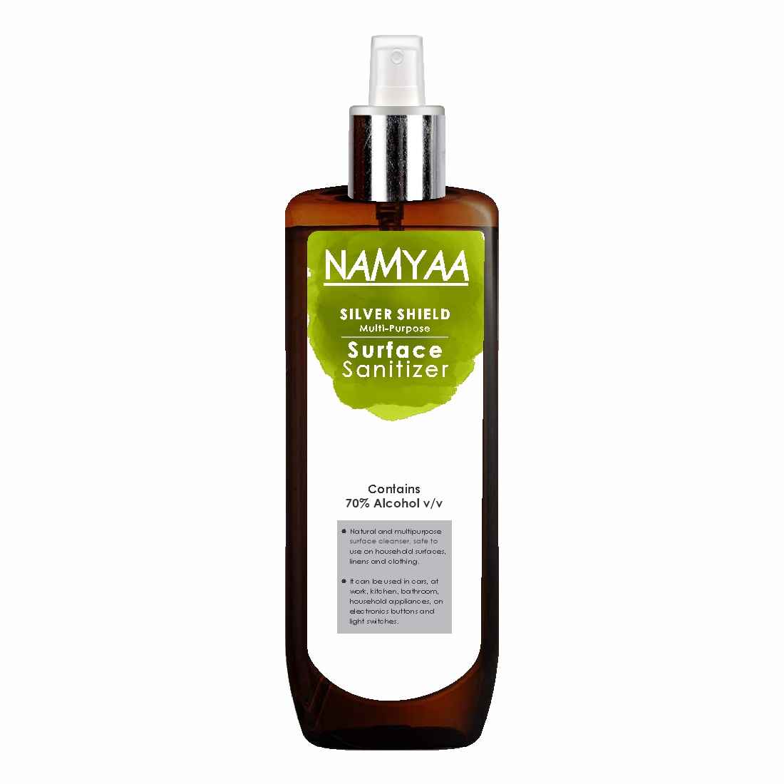 Buy Namyaa Silver Shield Multi-Purpose Surface Sanitizer with 70% Alcohol- Kills 99.9% Germs (200 ml) - Purplle