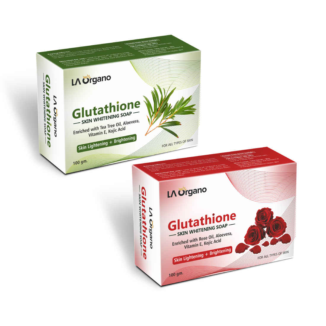 Buy LA Organo Glutathione Skin Whitening Soap with Tea Tree Oil, Kojic Acid + Glutathione Rose Soap for Skin Whitening with Aloe Vera for Skin Lightening and Brightening (Pack of 2) - Purplle