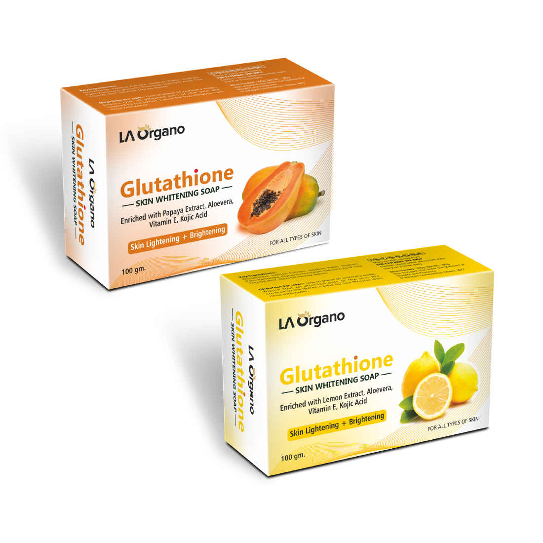 Buy LA Organo Glutathione Papaya Skin Whitening Soap with Kojic Acid for Skin Lightening and Brightening + Glutathione Soap for Skin Whitening with Lemon and Aloe Vera (Pack of 2) - Purplle