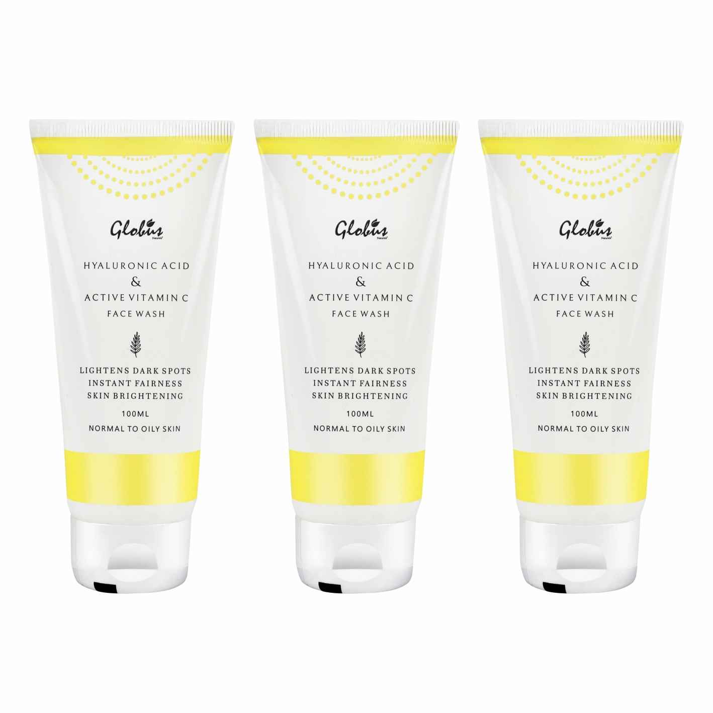 Buy Globus Naturals Anti-Ageing Face Wash with Hyaluronic Acid and Vitamin C (100 ml) Pack Of 3 - Purplle