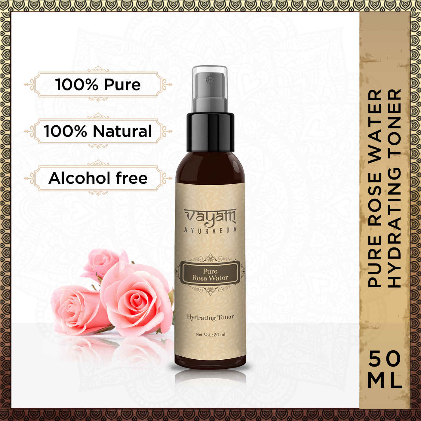 Buy Vayam Ayurveda Pure Rose Water Hydrating Toner (50ml) | Ayurvedic | Natural | Herbal | Pure | Sulphate free | Paraben Free | alcohol free - Purplle