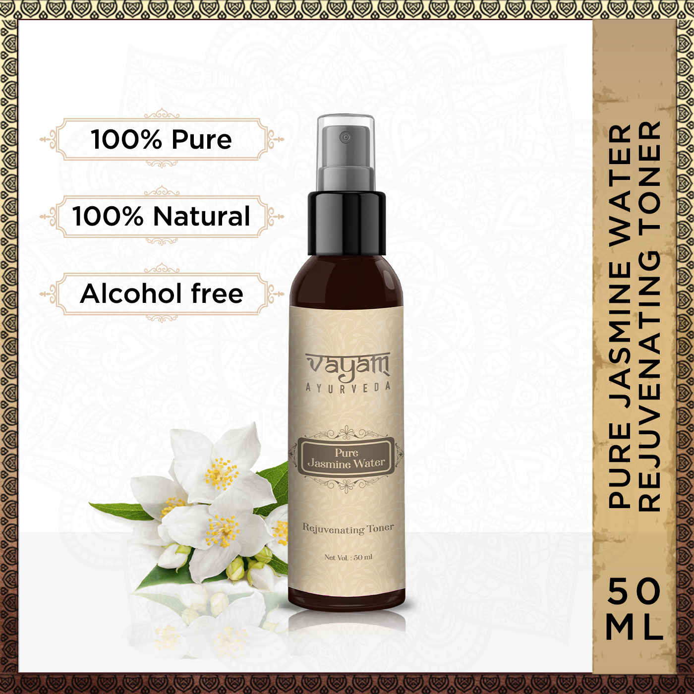 Buy Vayam Ayurveda Pure Jasmine Water Rejuvenating Toner (50ml) | Ayurvedic | Natural | Herbal | Pure | Sulphate free | Paraben Free | alcohol free - Purplle