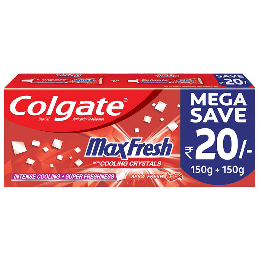 Buy Colgate MaxFresh Toothpaste, Red Gel Paste with Menthol for Super Fresh Breath, 300g, 150g X 2 (Spicy Fresh, Saver Pack) - Purplle